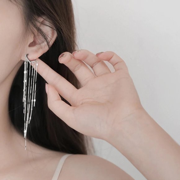 #NEW 925 Sterling Silver Chain Drop Hoop Earrings - Picture 9 of 10